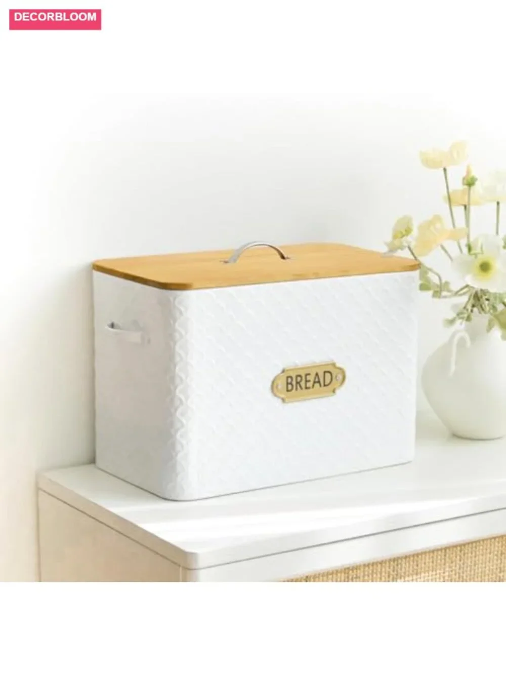 Extra Large Farmhouse Bread Box with Wood Lid Holds 2 Loaves Vertical Storage
